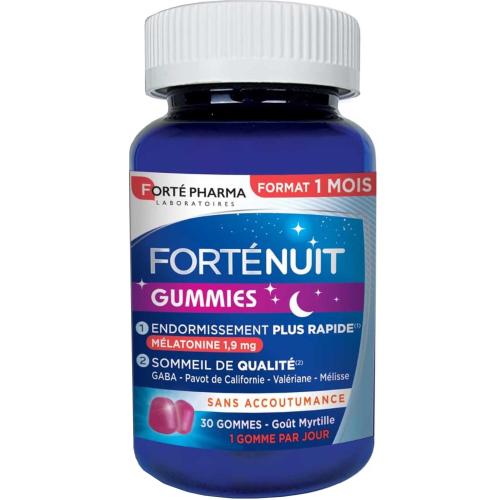 Forte Pharma Forte Night Gummies Συμπλήρωμα Διατροφής Μελατονίνης & Φυτικών Εκχυλισμάτων για Μείωση του Χρόνου Έλευσης του Ύπνου & Βελτίωση της Ποιότητας του με Γεύση Βατόμουρο 30 Softgels